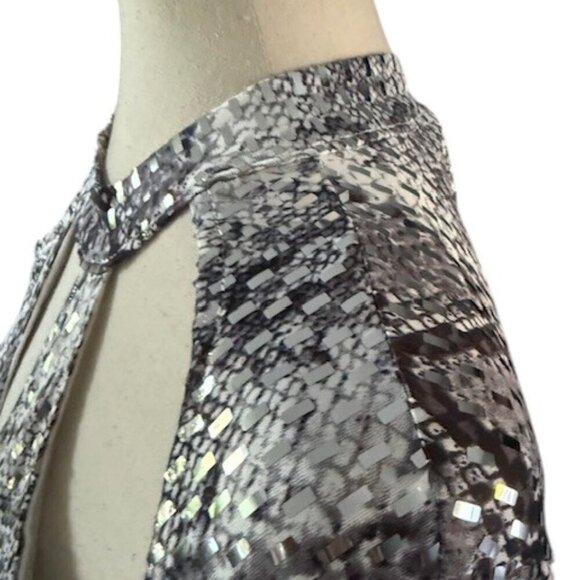 Women's Mock Neck Cut Out Bodysuit Mirrored Embellishment Snake Skin Print SZ 1X - Picture 8 of 16